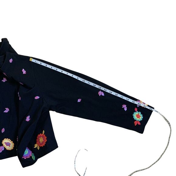 Michael Simon Button Front Cardigan Sweater Sz Mp Black Cotton Embroidered - Picture 9 of 12